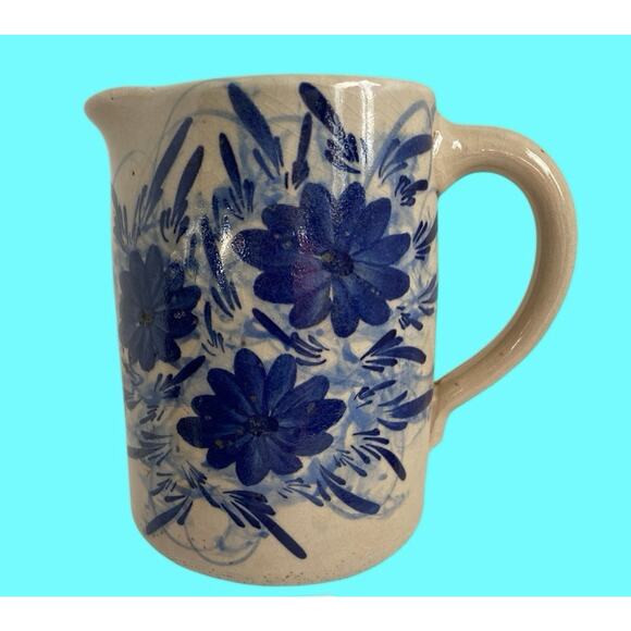 Vtg Marshall Pottery Bluebonnets Blue Flowers 1980 Pitcher Signed And Dated - Picture 1 of 10